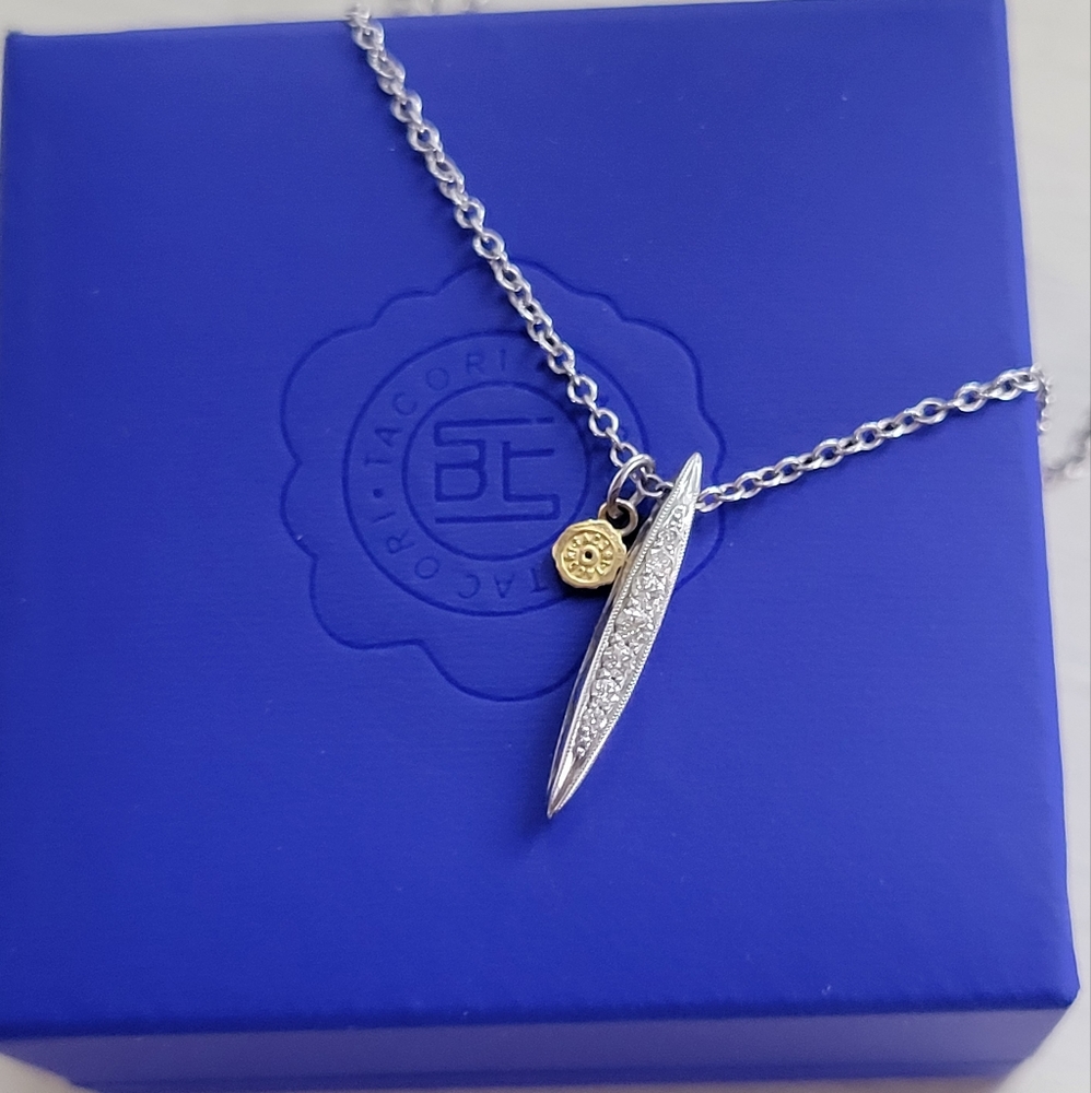 Tacori Ivy Lane Pave Diamond Surfboard  Petite Drop Necklace 925 18k